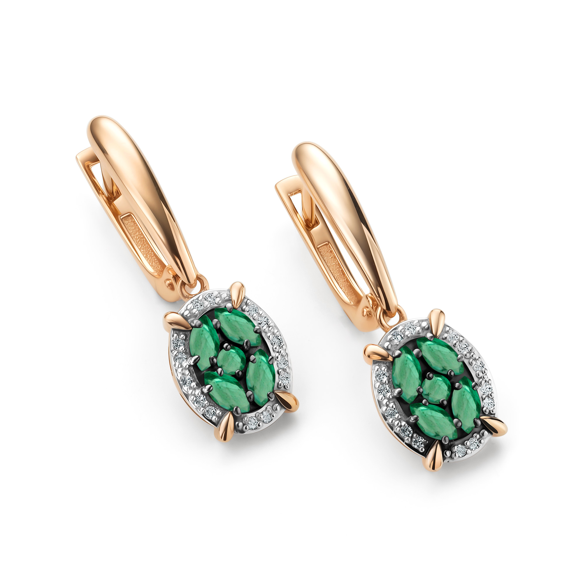 Серьги из золота с бриллиантом и с изумрудом Алькор 25930-101 25930-101