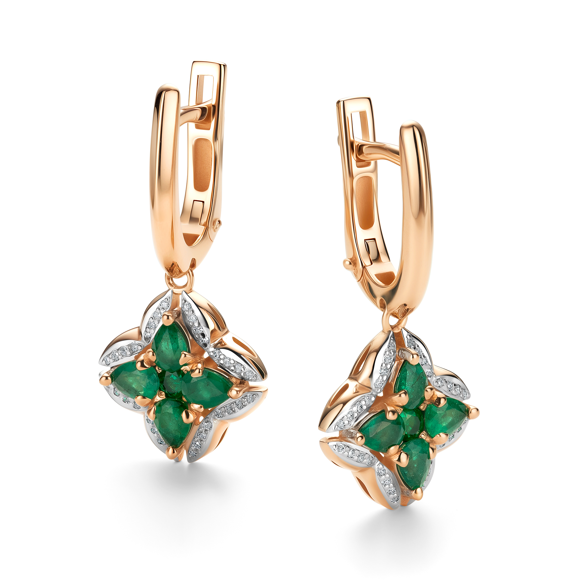 Серьги из золота с бриллиантом и с изумрудом Алькор 26137-101 26137-101