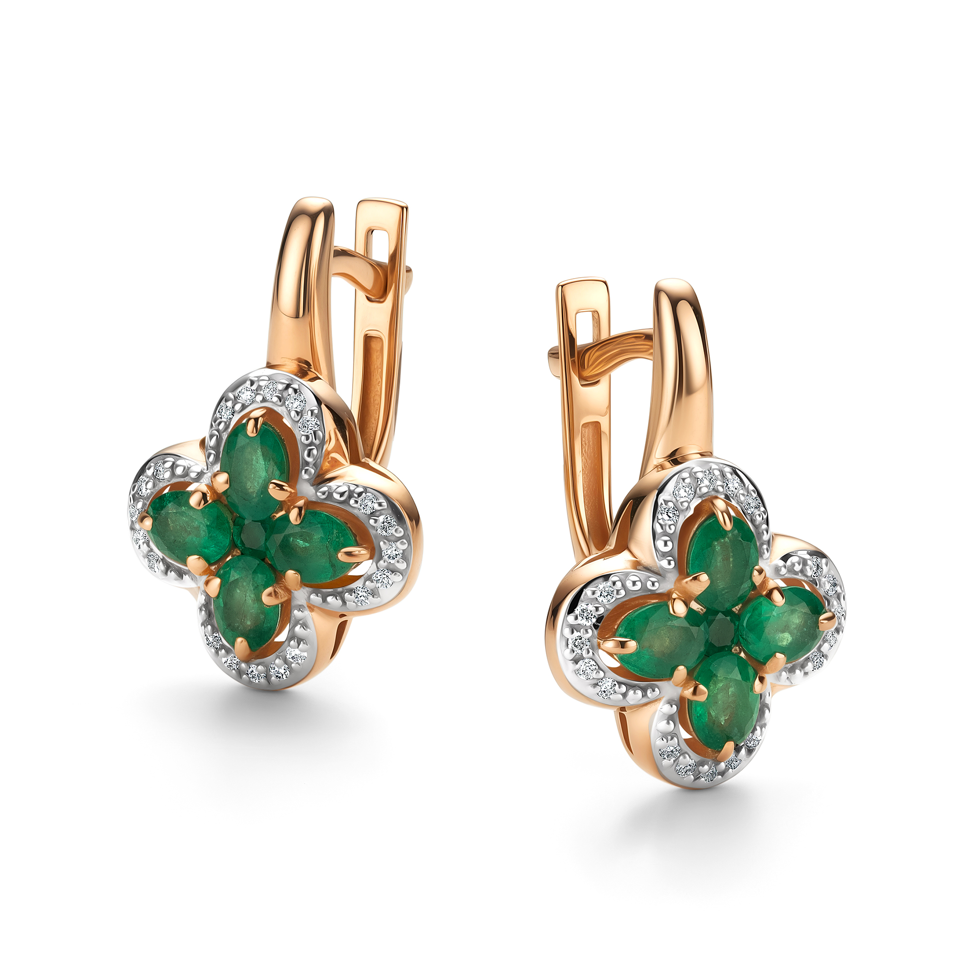 Серьги из золота с бриллиантом и с изумрудом Алькор 26141-101 26141-101