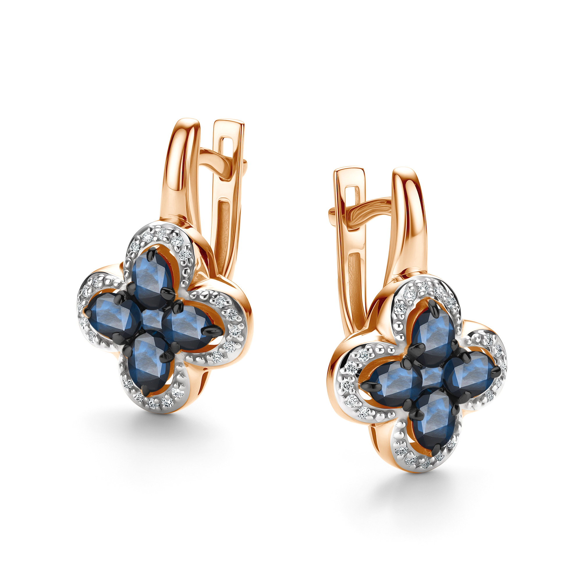 Серьги из золота с бриллиантом и с сапфиром Алькор 26141-102 26141-102
