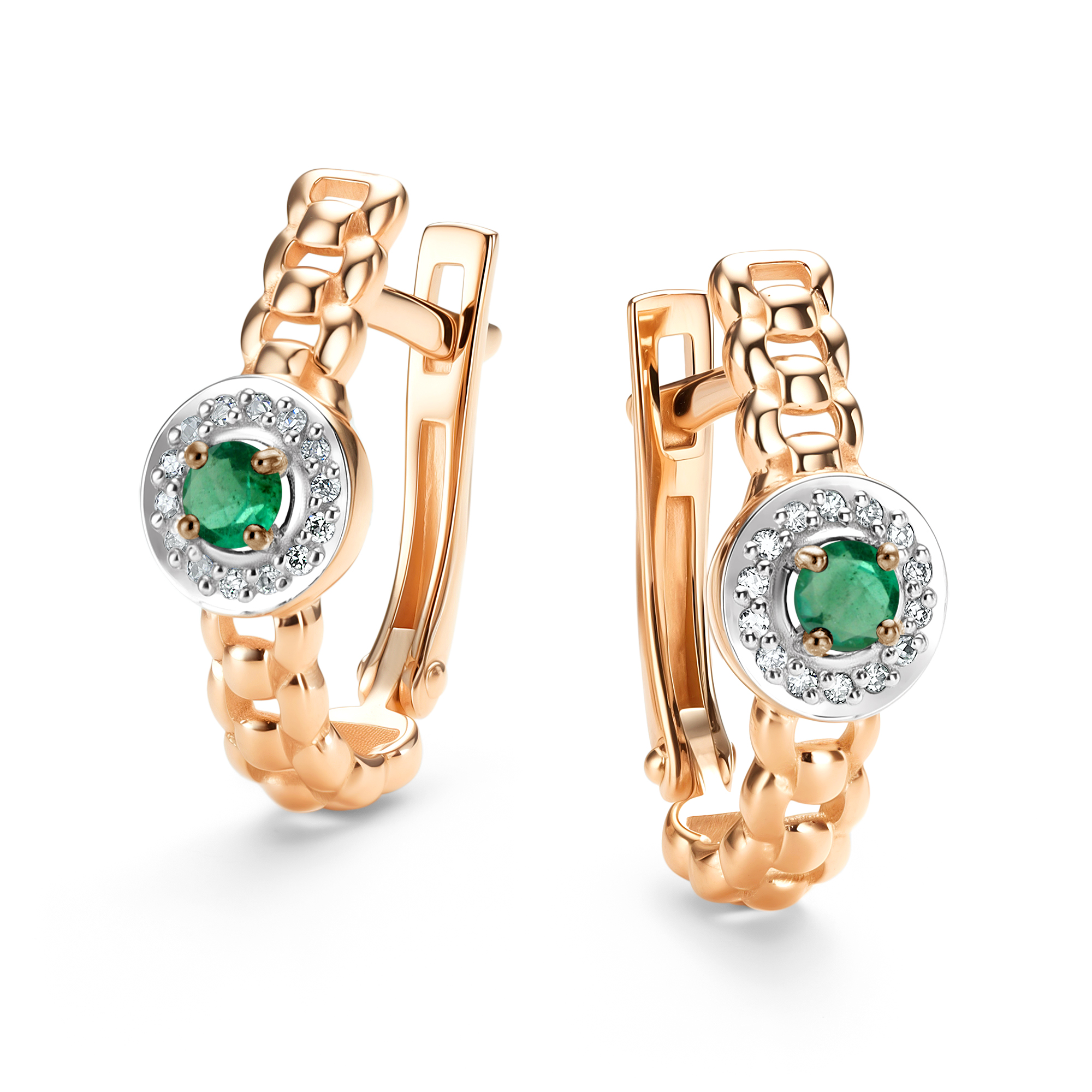 Серьги из золота с бриллиантом и с изумрудом Алькор 26377-101 26377-101