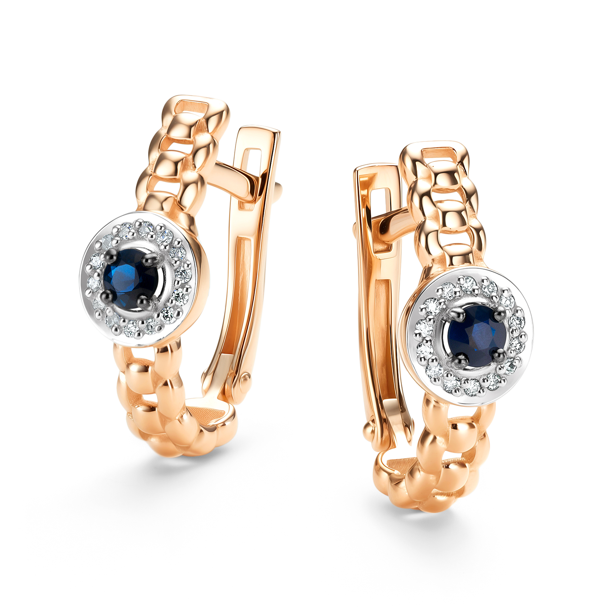 Серьги из золота с бриллиантом и с сапфиром Алькор 26377-102 26377-102