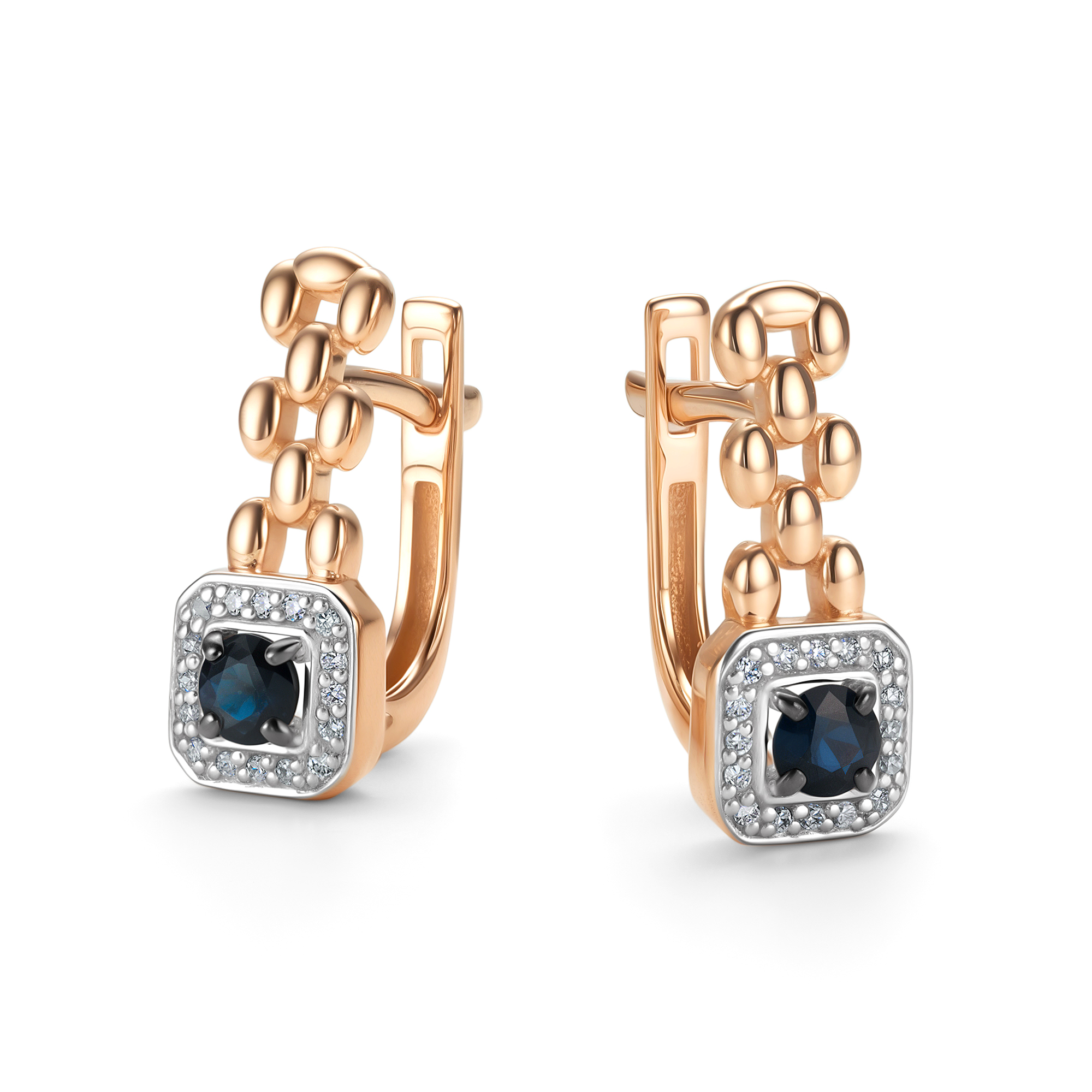 Серьги из золота с бриллиантом и с сапфиром Алькор 26378-102 26378-102