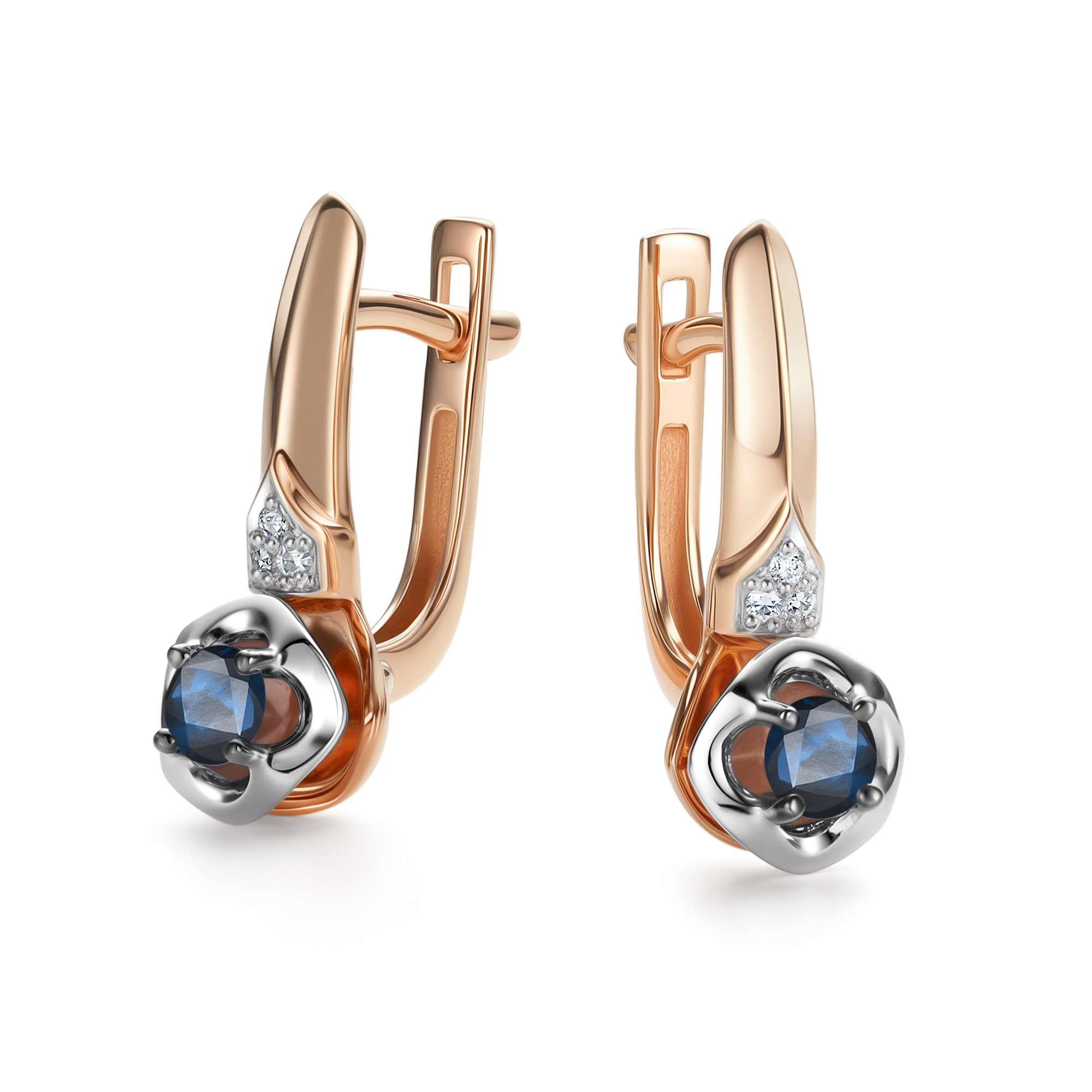 Серьги из золота с бриллиантом и с сапфиром Алькор 26413-102 26413-102