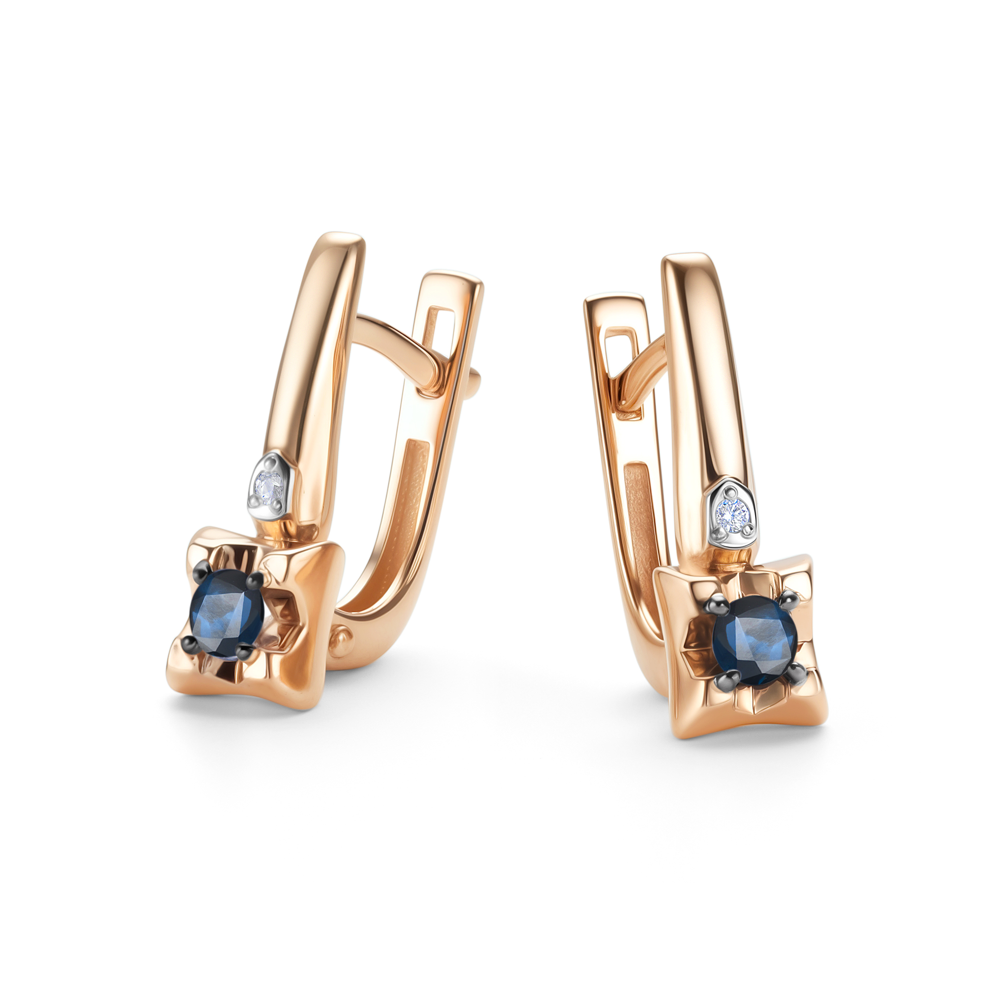 Серьги из золота с бриллиантом и с сапфиром Алькор 26417-102 26417-102