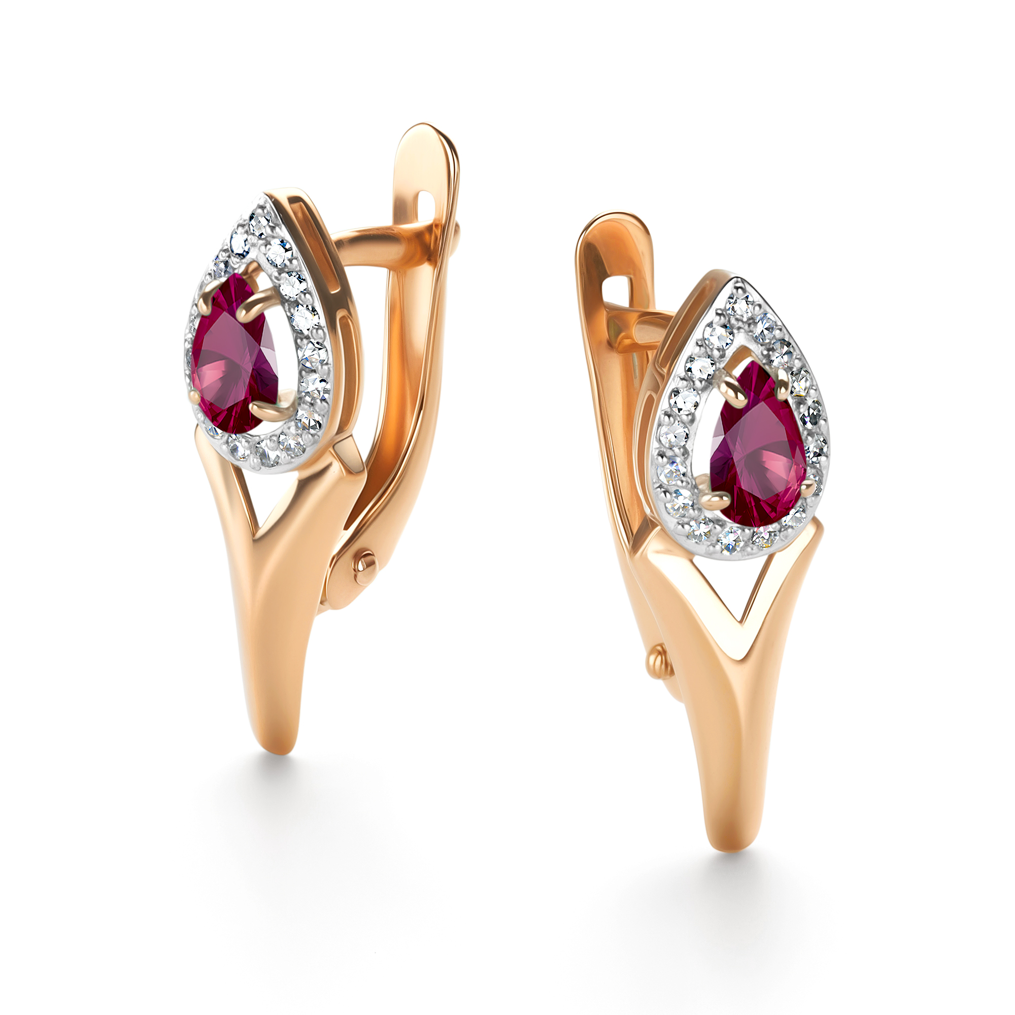 Серьги из золота с бриллиантом и с рубином Алькор 26431-103 26431-103