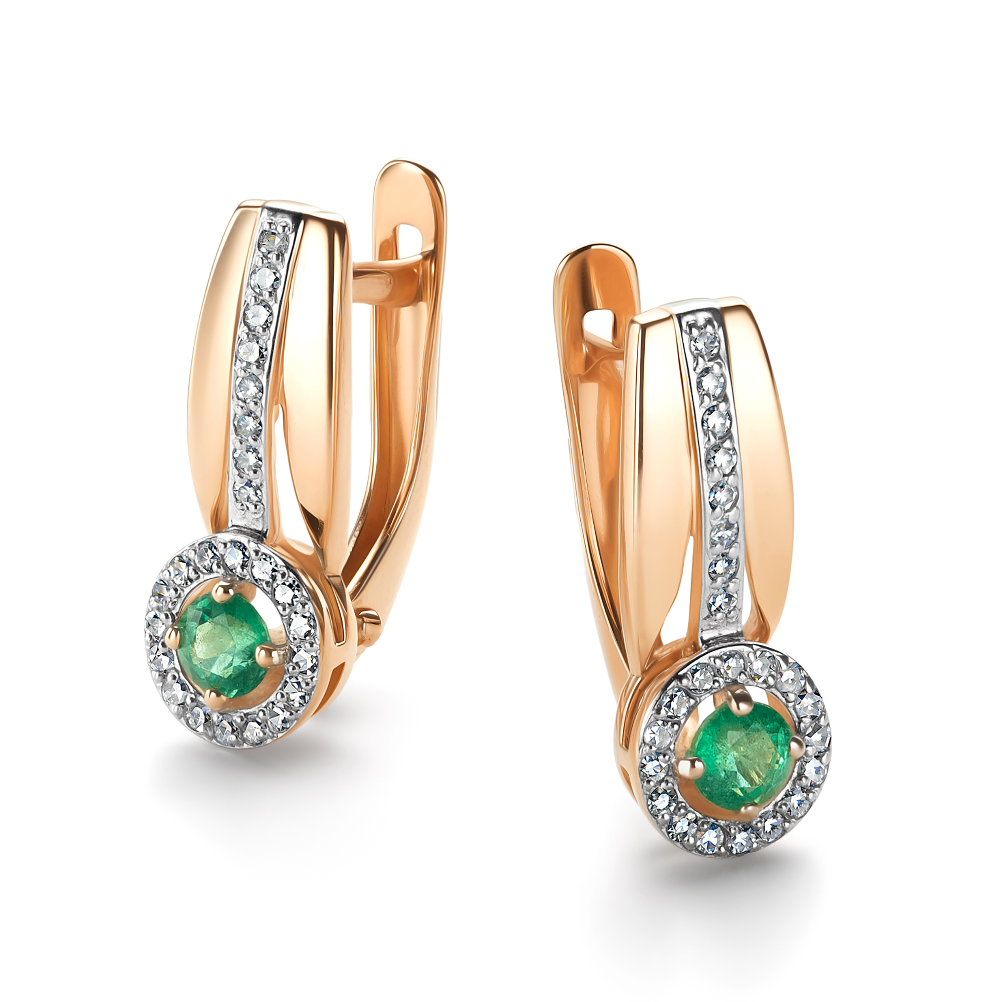 Серьги из золота с бриллиантом и с изумрудом Алькор 26436-101 26436-101