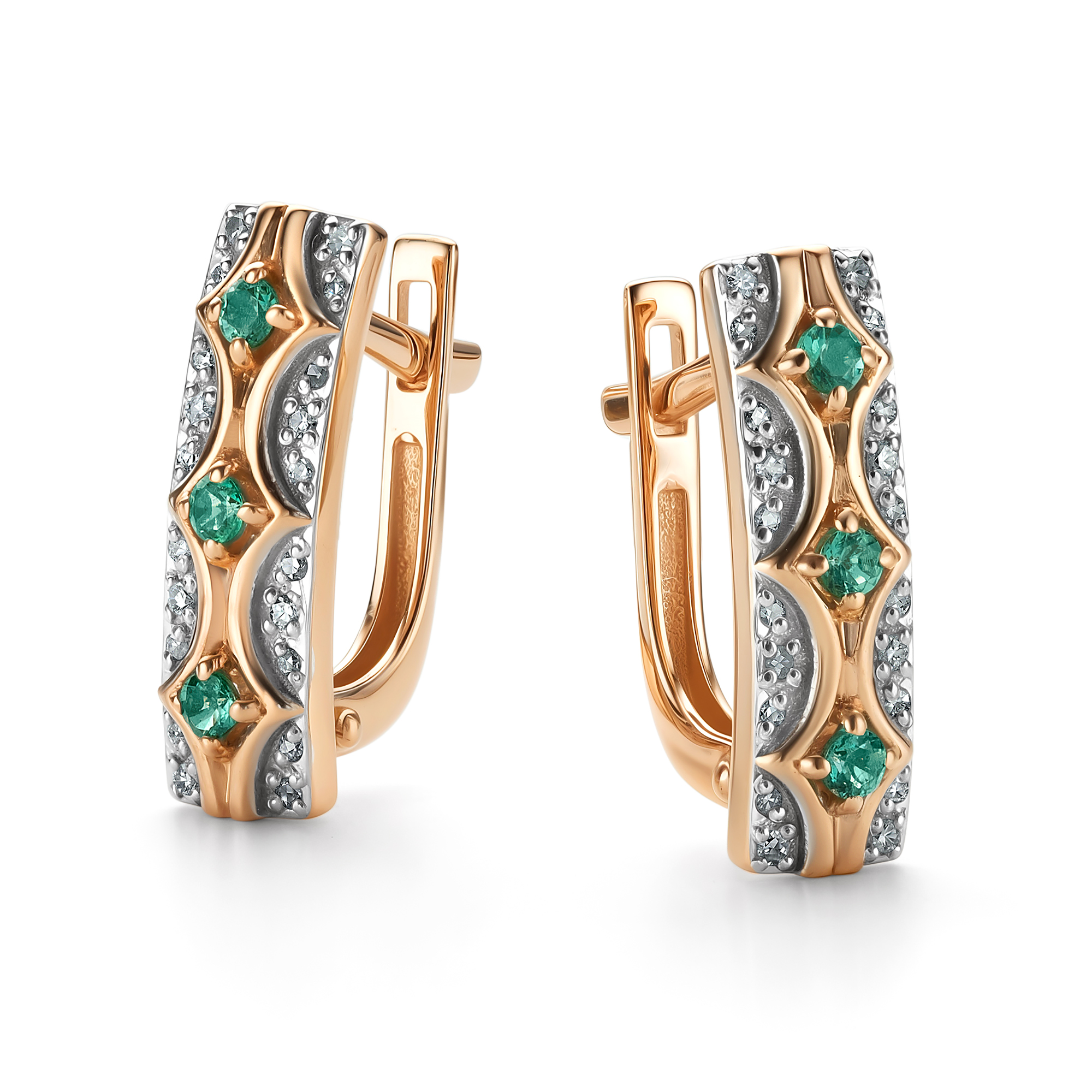 Серьги из золота с бриллиантом и с изумрудом Алькор 26451-101 26451-101