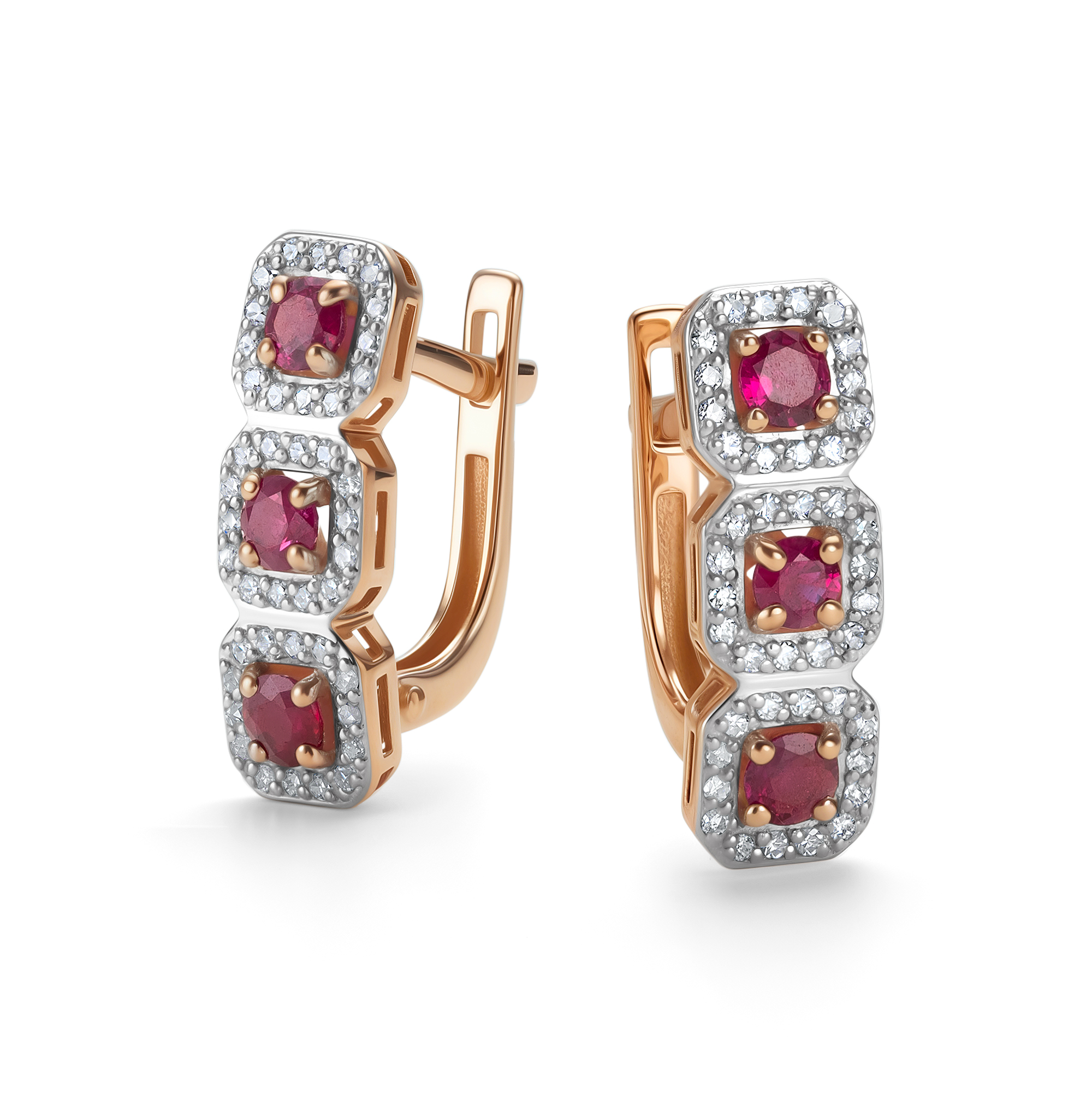 Серьги из золота с бриллиантом и с рубином Алькор 26452-103 26452-103