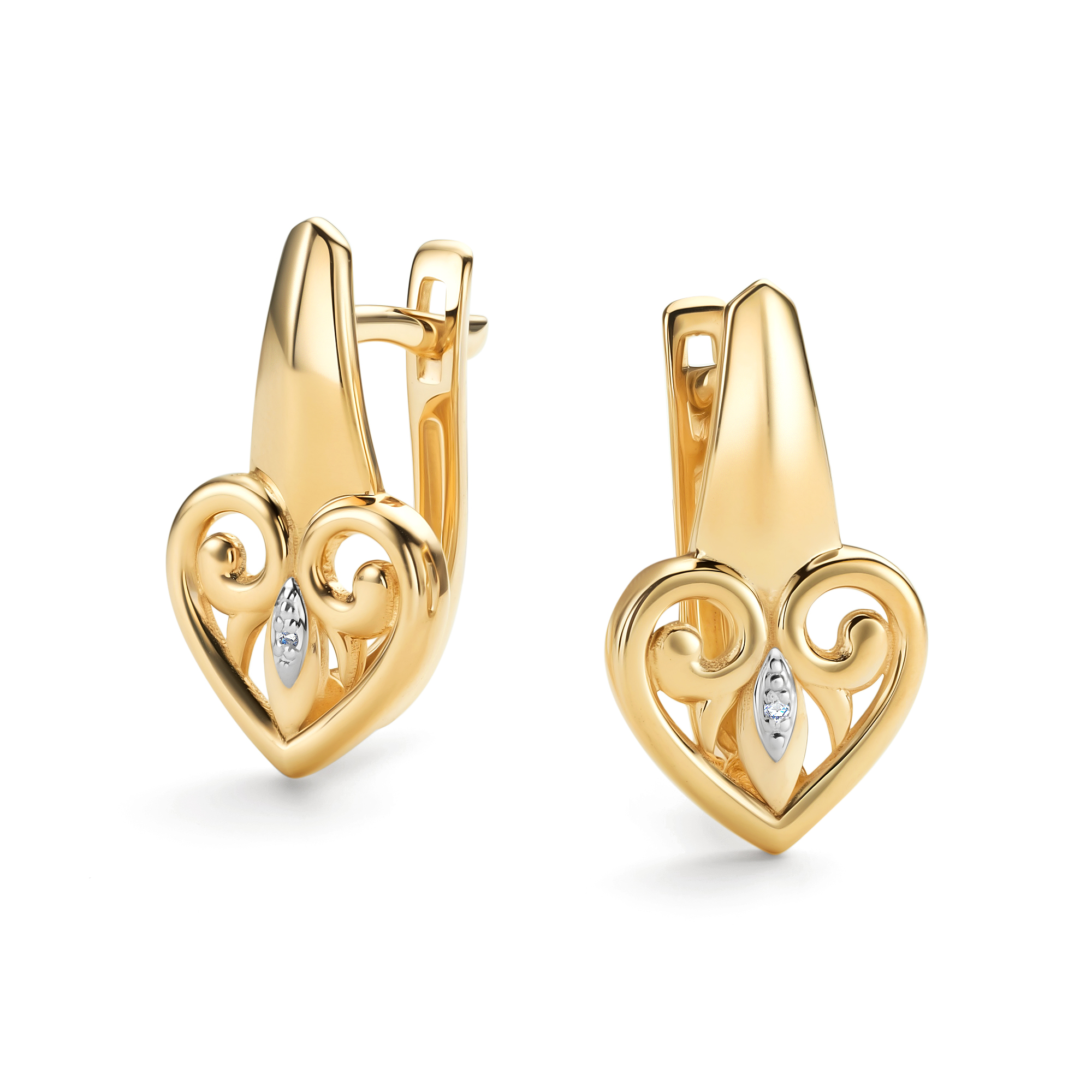 Серьги из лимонного золота с бриллиантом Алькор 26598-300 26598-300