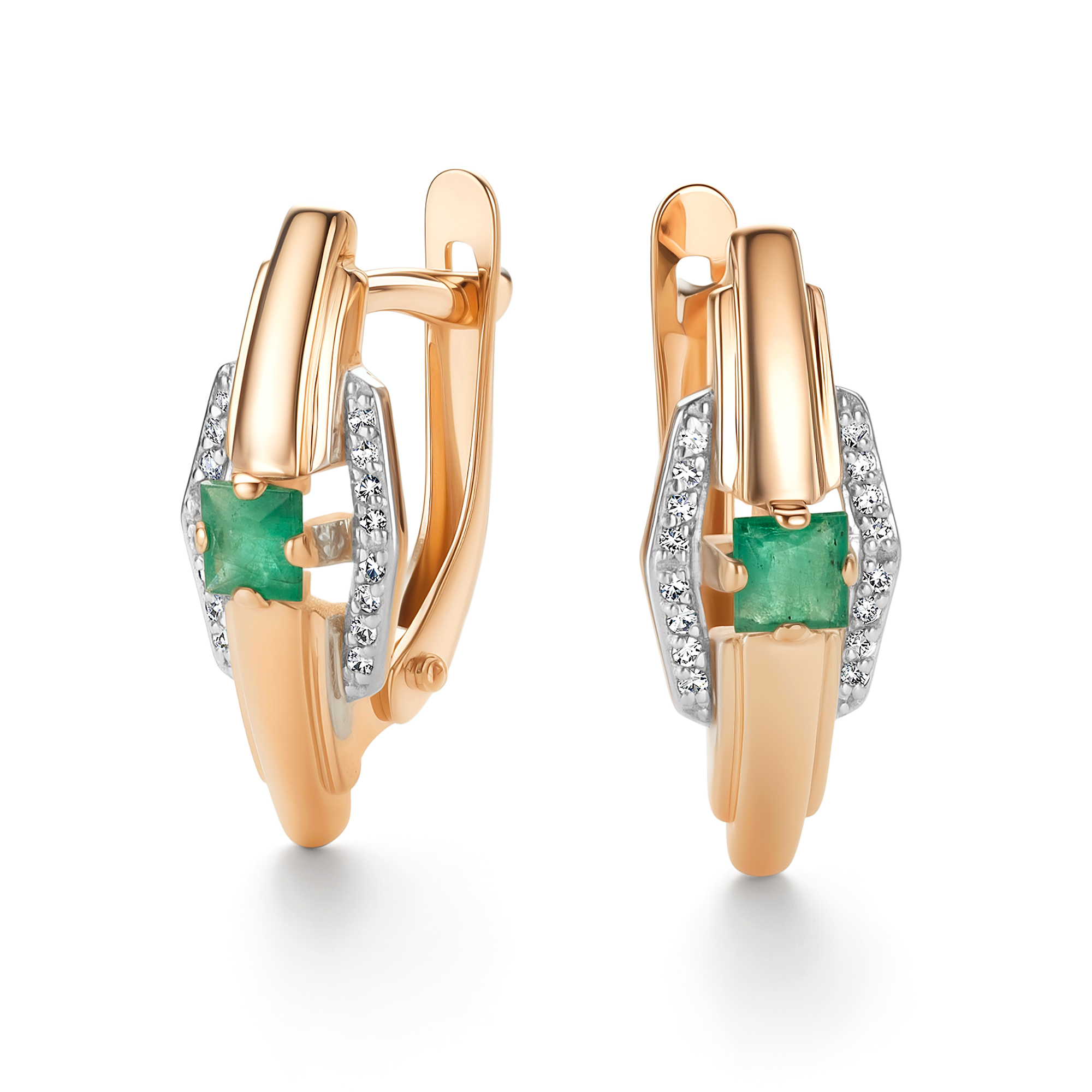 Серьги из золота с бриллиантом и с изумрудом Алькор 26690-101 26690-101