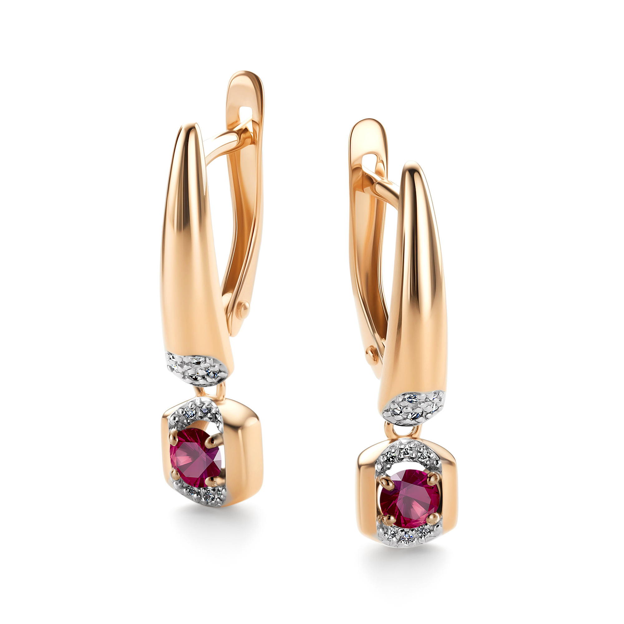 Серьги из золота с бриллиантом и с рубином Алькор 26692-103 26692-103