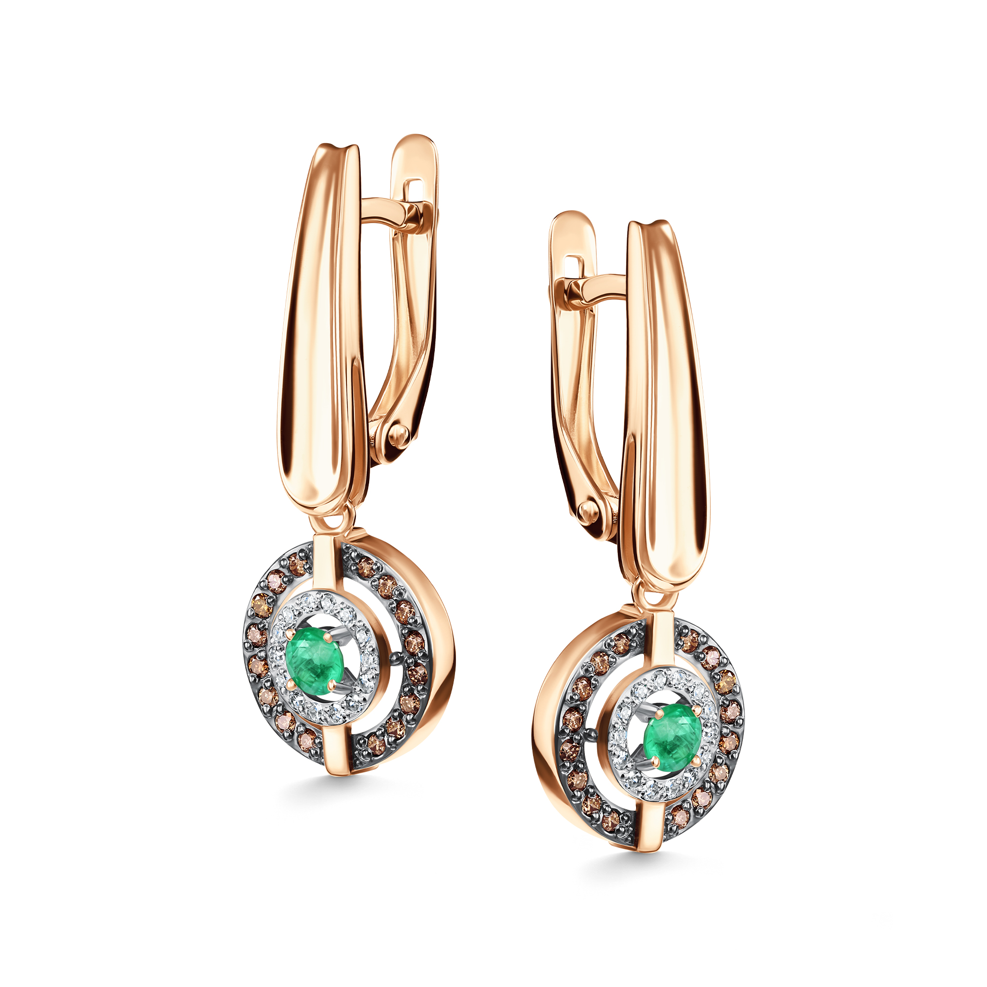Серьги из золота с бриллиантом и с изумрудом Алькор 26699-165 26699-165