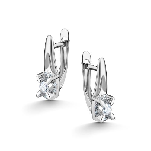 Серьги из белого золота с бриллиантом Алькор 26741-200 26741-200