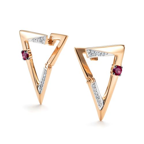 Серьги из золота с бриллиантом и с рубином Алькор 26847-103 26847-103