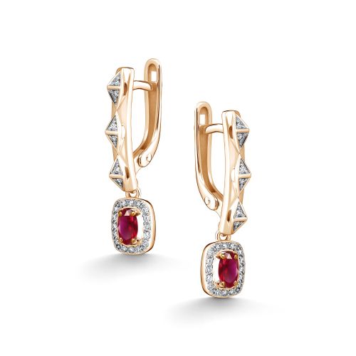 Серьги из золота с бриллиантом и с рубином Алькор 26898-103 26898-103