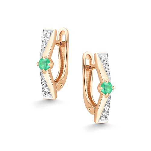 Серьги из золота с бриллиантом и с изумрудом Алькор 26907-101 26907-101