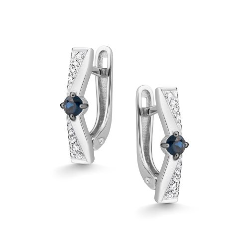Серьги из белого золота с бриллиантом и с сапфиром Алькор 26907-202 26907-202