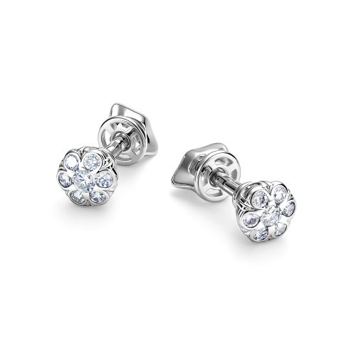Серьги пусеты из белого золота с бриллиантом Алькор 26934-200 26934-200
