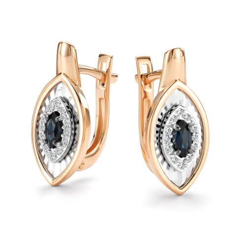Серьги из золота с бриллиантом и с сапфиром Алькор 27016-102 27016-102