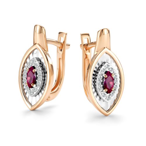 Серьги из золота с бриллиантом и с рубином Алькор 27016-103 27016-103