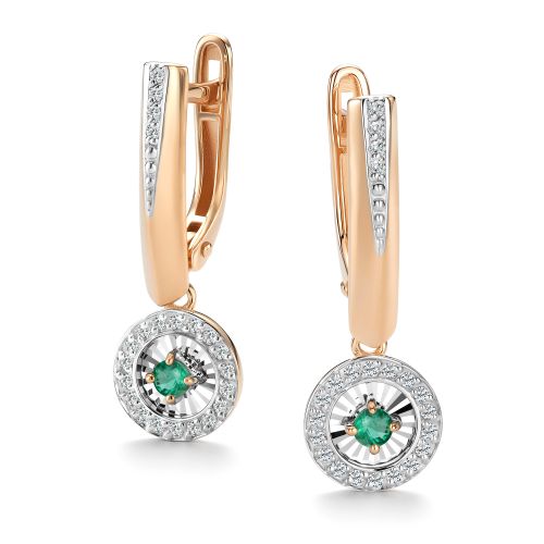Серьги из золота с бриллиантом и с изумрудом Алькор 27019-101 27019-101
