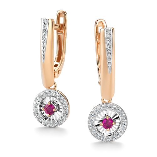 Серьги из золота с бриллиантом и с рубином Алькор 27019-103 27019-103