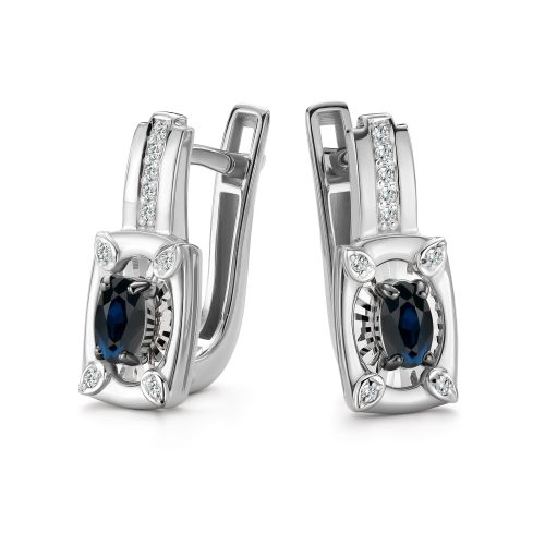 Серьги из белого золота с бриллиантом и с сапфиром Алькор 27022-202 27022-202