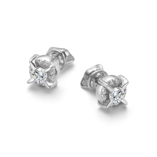 Серьги пусеты из белого золота с бриллиантом Алькор 27044-200 27044-200
