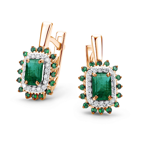 Серьги из золота с бриллиантом и с изумрудом Алькор 26130-101 26130-101