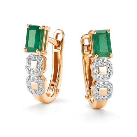 Серьги из золота с бриллиантом и с изумрудом Алькор 27133-101 27133-101