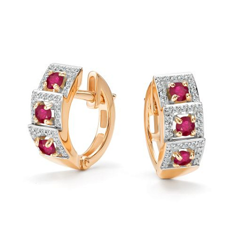 Серьги из золота с бриллиантом и с рубином Алькор 27134-103 27134-103