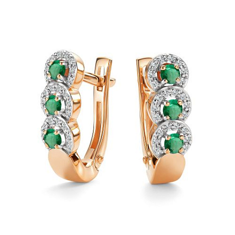 Серьги из золота с бриллиантом и с изумрудом Алькор 27135-101 27135-101