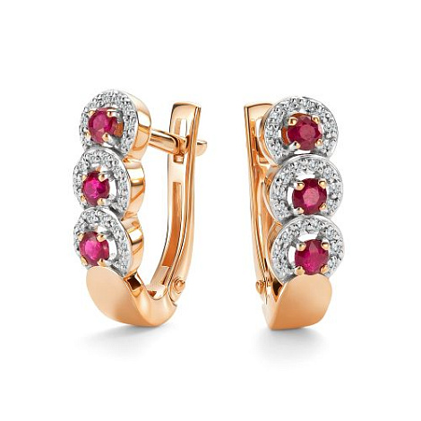 Серьги из золота с бриллиантом и с рубином Алькор 27135-103 27135-103