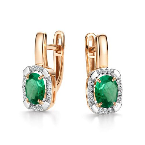 Серьги из золота с бриллиантом и с изумрудом Алькор 27142-101 27142-101