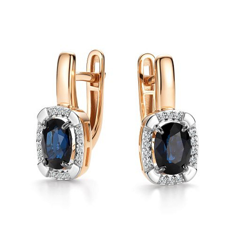Серьги из золота с бриллиантом и с сапфиром Алькор 27142-102 27142-102