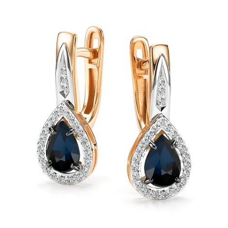 Серьги из золота с бриллиантом и с сапфиром Алькор 27143-102 27143-102