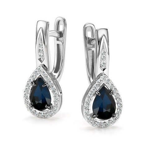 Серьги из белого золота с бриллиантом и с сапфиром Алькор 27143-202 27143-202