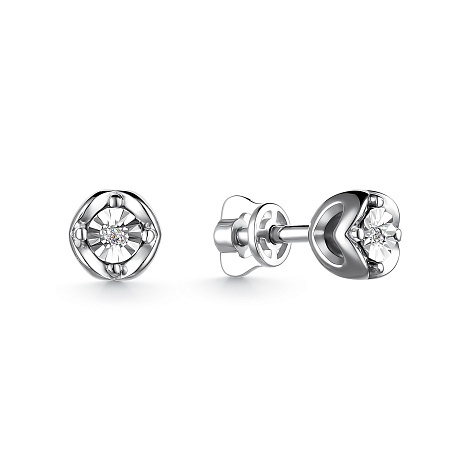Серьги из серебра с бриллиантом Алькор 02-3391/000б-00 02-3391/000б-00