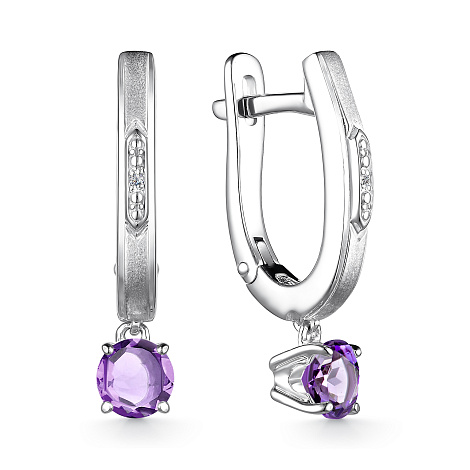 Серьги из серебра с бриллиантом и с аметистом Алькор 02-3467/брам-00 02-3467/брам-00