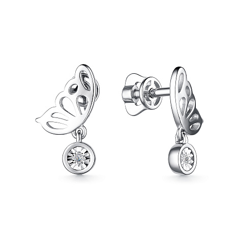 Серьги детские из серебра с бриллиантом Алькор 02-3722/000б-00 02-3722/000б-00