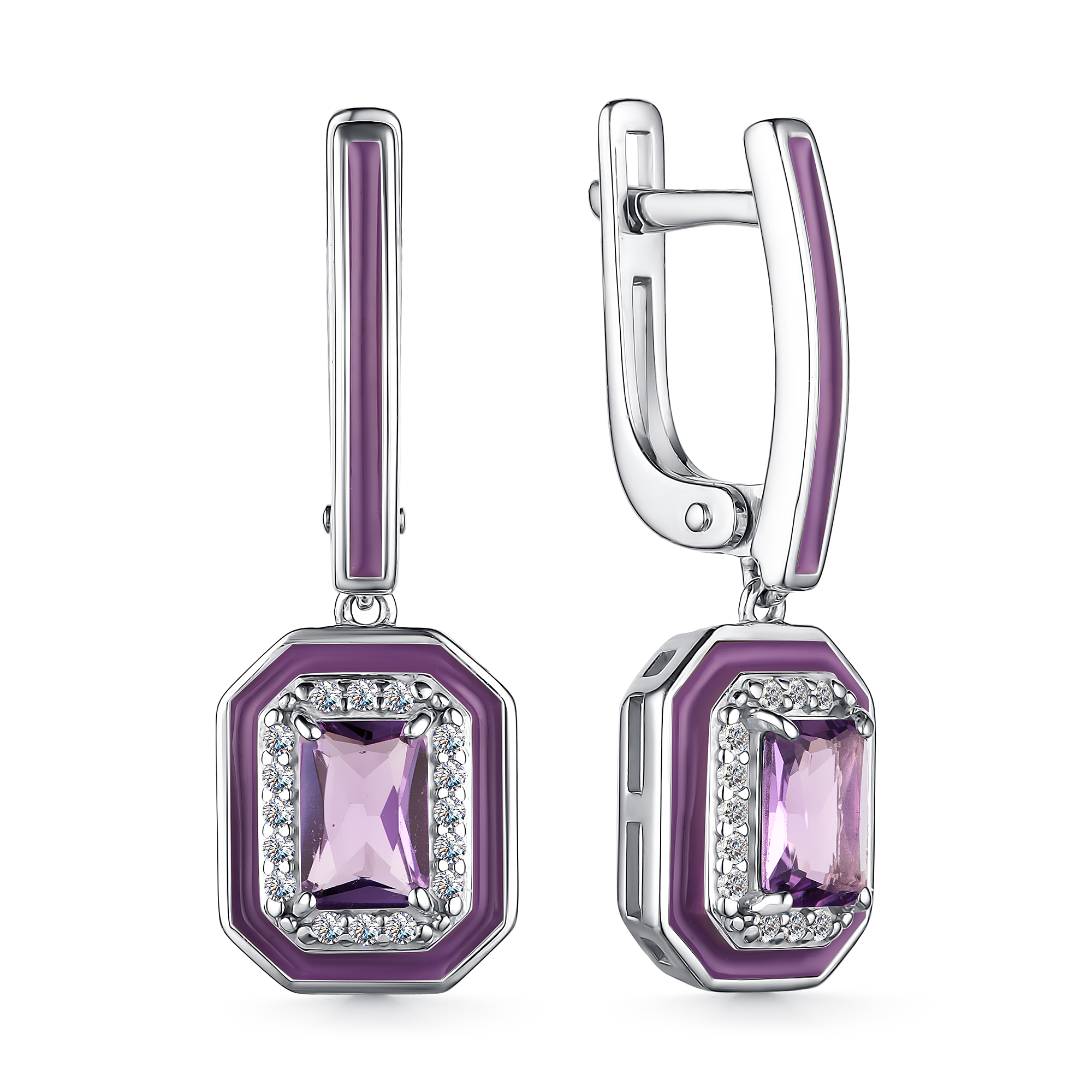 Серьги из серебра с фианитом и с аметистом Алькор 02-3897/00ам-00 02-3897/00ам-00