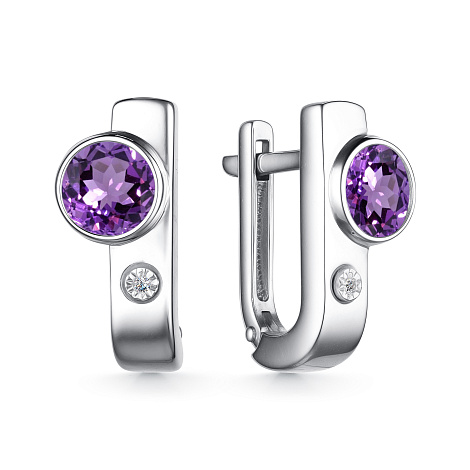Серьги из серебра с бриллиантом и с аметистом Алькор 02-4033/брам-00 02-4033/брам-00
