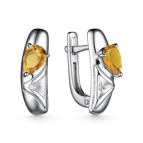 Серьги из серебра с бриллиантом и с цитрином Алькор 02-4035/брцт-00 02-4035/брцт-00