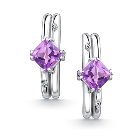 Серьги из серебра с бриллиантом и с аметистом Алькор 02-4680/брам-00 02-4680/брам-00