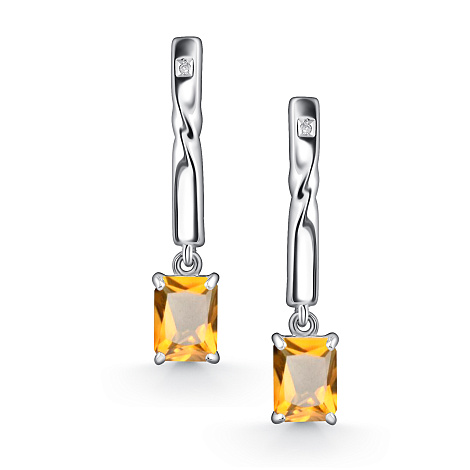 Серьги из серебра с бриллиантом и с цитрином Алькор 02-4683/брцт-00 02-4683/брцт-00