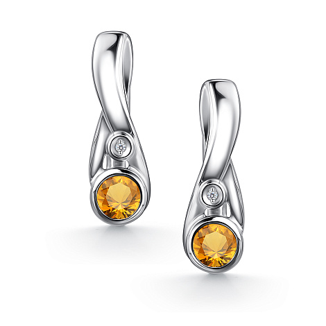 Серьги из серебра с бриллиантом и с цитрином Алькор 02-4697/брцт-00 02-4697/брцт-00