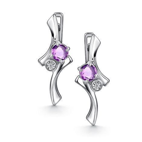 Серьги из серебра с бриллиантом и с аметистом Алькор 02-4698/брам-00 02-4698/брам-00