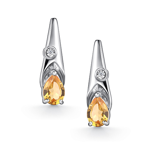 Серьги из серебра с бриллиантом и с цитрином Алькор 02-4699/брцт-00 02-4699/брцт-00