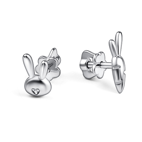 Серьги детские из серебра с бриллиантом Алькор 02-4783/000б-00 02-4783/000б-00